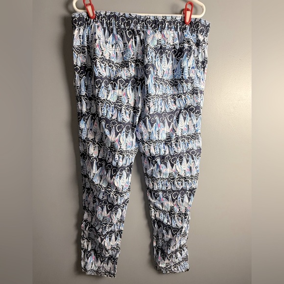 Lilly Pulitzer LARGE Navy Sails & Stripes TARON LINEN PANTS 31" Inseam Pull-On - Picture 8 of 8